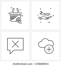 Set of 4 Simple Line Icons of basket; aero plane; online shopping; shopping basket; comment Vector Illustration