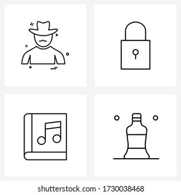 Set of 4 Simple Line Icons of avatar; audio; village; protection; champagne bottle Vector Illustration