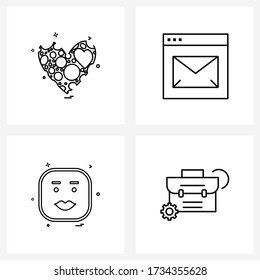 Conjunto de 4 iconos de línea simples para Web e impresión, como el corazón; mensaje; día de San Valentín; correo electrónico; Ilustración de vectores emoji