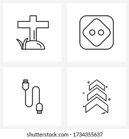 Set of 4 Simple Line Icons of grave; cable; socket; plug; share Vector Illustration