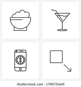 Set of 4 Simple Line Icons of culture; online; Indian; drink; money Vector Illustration