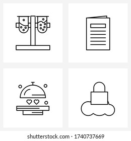 Conjunto de 4 iconos simples de línea del tubo de ensayo; corazones; laboratorio; tarjeta; Ilustración vectorial valentina