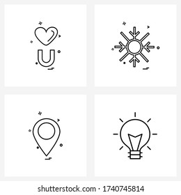 Set of 4 Simple Line Icons of heart; navigation; valentine's day; Christmas ; location Vector Illustration