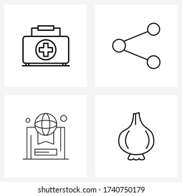 Set of 4 Simple Line Icons for Web and Print such as first aid; box; bag; user interface; food Vector Illustration