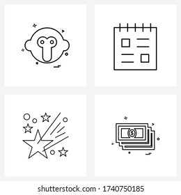 Satz von 4 einfachen Line-Icons für Web und Print, z. B. für Tiere; Schießen; Affe; Kalender; Vorhersage Vector Illustration