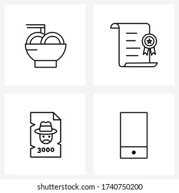 Conjunto de 4 iconos de línea simples de palillos; recompensa; certificado; educación; Ilustración de vectores móviles
