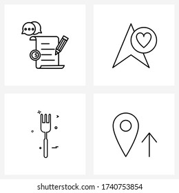 Conjunto de 4 iconos de línea simples de escritura; cocina; dólar; cursor; Ilustración de vectores de cocina