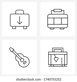 Conjunto de 4 iconos de línea simples para Web e Imprimir, como bolsa; instrumentos; descarga; estación de tren; Ilustración de vectores deportivos