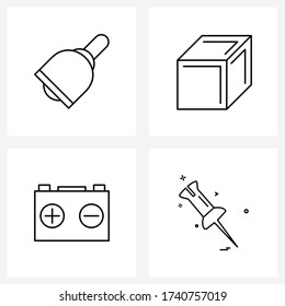 Set of 4 Simple Line Icons of bells; battery; ringing; goods; current Vector Illustration