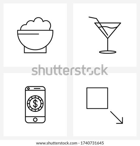 Set of 4 Simple Line Icons of culture; online; Indian; drink; money Vector Illustration