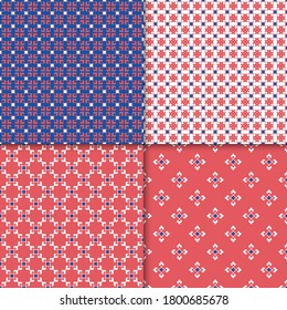 Set of 4 simple seamless pattern for home textile. Texture designs can be used for backgrounds, motifs, textile, wallpapers, fabrics, gift wrapping, templates. Design Paper For Scrapbook. Vector.