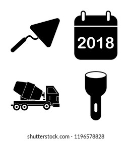 Set of 4 simple vector icons such as Trowel, Calendar, Cement Truck, Torch, editable pack for web and mobile