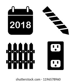Set of 4 simple vector icons such as Calendar, Drill Tip, Fence, Socket, editable pack for web and mobile
