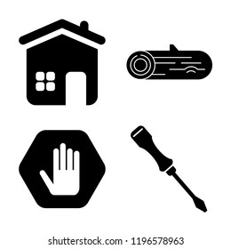 Set of 4 simple vector icons such as Home, Wood, Stop, Screwdriver, editable pack for web and mobile