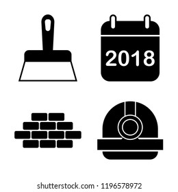 Set of 4 simple vector icons such as Scraper, Calendar, Bricks, Torch Helmet, editable pack for web and mobile