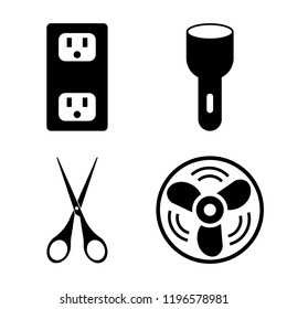 Set of 4 simple vector icons such as Socket, Torch, Scissor, Fan, editable pack for web and mobile