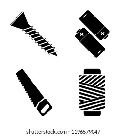 Set of 4 simple vector icons such as Screw, Batteries, Saw, Wire Roll, editable pack for web and mobile