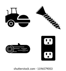 Set of 4 simple vector icons such as Steamtroller, Screw, Wood, Socket, editable pack for web and mobile