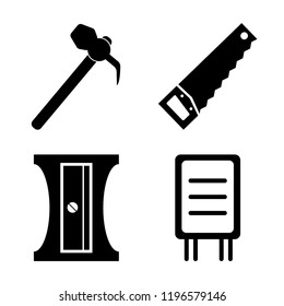 Set of 4 simple vector icons such as Hammer, Saw, Sharpener, Road Panel, editable pack for web and mobile