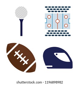 Set of 4 simple vector icons such as Golf, Hockey pitch, American football, Racing Helmet, editable pack for web and mobile