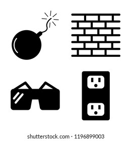 Set of 4 simple vector icons such as Bomb, Brick, Protection Glasses, Socket, editable pack for web and mobile