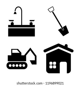 Set of 4 simple vector icons such as Sink, Shovel, Escavator, Home, editable pack for web and mobile