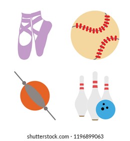 Set of 4 simple vector icons such as Ballet, Baseball, Punch, Bowling, editable pack for web and mobile