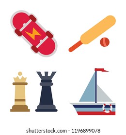 Set of 4 simple vector icons such as Skateboard, Cricket, Chess, Yachting, editable pack for web and mobile