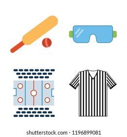 Set Of 4 Simple Vector Icons Such As Cricket, Goggles, Hockey Pitch, Referee, Editable Pack For Web And Mobile