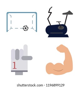 Set of 4 simple vector icons such as Soccer, Stationary bike, Glove, Muscle, editable pack for web and mobile