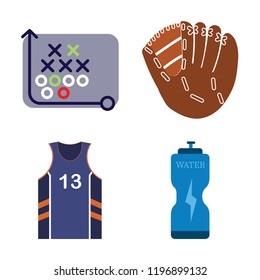 Set of 4 simple vector icons such as Tactics, Baseball, Basketball jersey, Bottle, editable pack for web and mobile