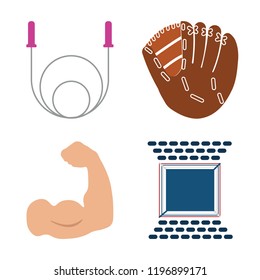 Set of 4 simple vector icons such as Jumping rope, Baseball, Muscle, Boxing ring, editable pack for web and mobile