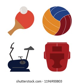 Set of 4 simple vector icons such as Ping pong, Volleyball, Stationary bike, Boxing, editable pack for web and mobile