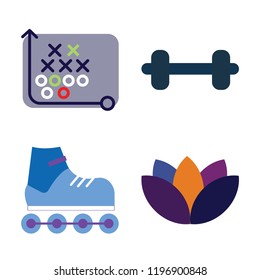 Set of 4 simple vector icons such as Tactics, Weight, Roller skate, Yoga, editable pack for web and mobile