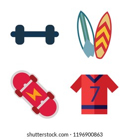 Set of 4 simple vector icons such as Weight, Surf, Skateboard, Soccer jersey, editable pack for web and mobile