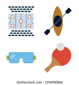Set Of 4 Simple Vector Icons Such As Hockey Pitch, Kayak, Goggles, Ping Pong, Editable Pack For Web And Mobile