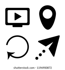 Set Of 4 Simple Vector Icons Such As Video Player, Placeholder, Reload, Cursor, Editable Pack For Web And Mobile