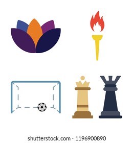 Set of 4 simple vector icons such as Yoga, Torch, Soccer, Chess, editable pack for web and mobile