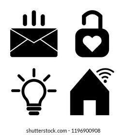 Set of 4 simple vector icons such as Email, Padlock, Idea, House, editable pack for web and mobile