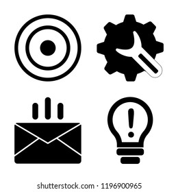 Set of 4 simple vector icons such as Target, Settings, Email, Idea, editable pack for web and mobile
