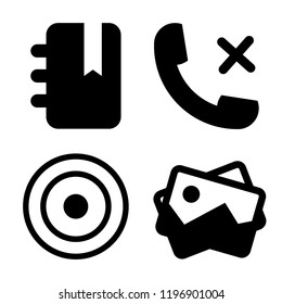 Set of 4 simple vector icons such as Agenda, Phone call, Target, Picture, editable pack for web and mobile