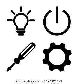 Set of 4 simple vector icons such as Idea, Power, Screwdriver, Settings, editable pack for web and mobile