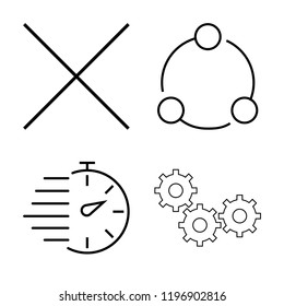 Set of 4 simple vector icons such as Multiply, Share, Stopwatch, Settings, editable pack for web and mobile