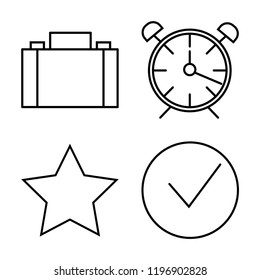 Set of 4 simple vector icons such as Briefcase, Alarm clock, Star, Success, editable pack for web and mobile