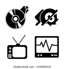 Set of 4 simple vector icons such as Turntable, Circular saw, Tv, Cardiogram, editable pack for web and mobile