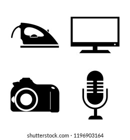 Set of 4 simple vector icons such as Iron, Television, Photo camera, Microphone, editable pack for web and mobile