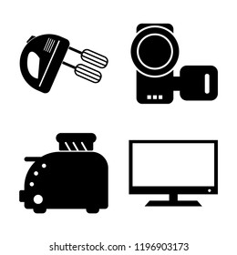 Set of 4 simple vector icons such as Mixer, Camcorder, Toster, Television, editable pack for web and mobile