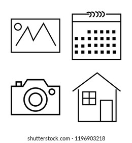 Set of 4 simple vector icons such as Picture, Calendar, Photo camera, House, editable pack for web and mobile
