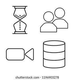 Set of 4 simple vector icons such as Hourglass, Users, Video camera, Database, editable pack for web and mobile