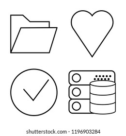 Set of 4 simple vector icons such as Folder, Like, Success, Database, editable pack for web and mobile